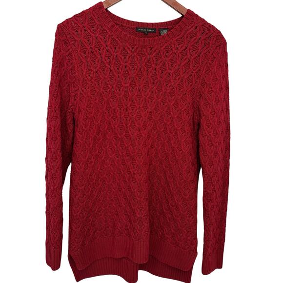 Vintage Red Cable Knit Sweater – Medium Cozy Luxe Cotton Pullover Retro - Picture 2 of 8